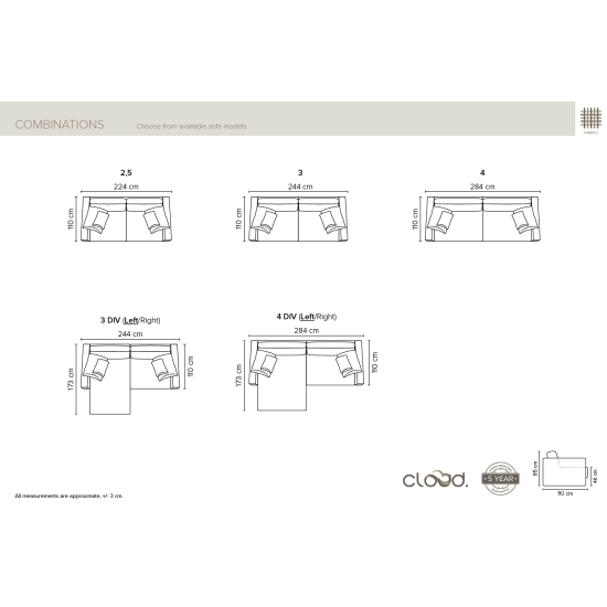 Sofa ELOISE (Neišskleidžiama) (Trivietė) (Modulinė), Neišsiskiriantys, trivietiai sofai image