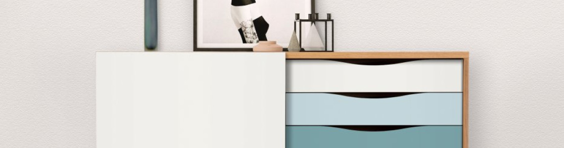 Komodos skandinaviško dizaino baldai interjere