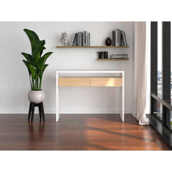 Konsolinis 10 darbo stalas (baltas-ąžuolas) Woodman kolekcija, Korpuso baldai, Rašytuvai image